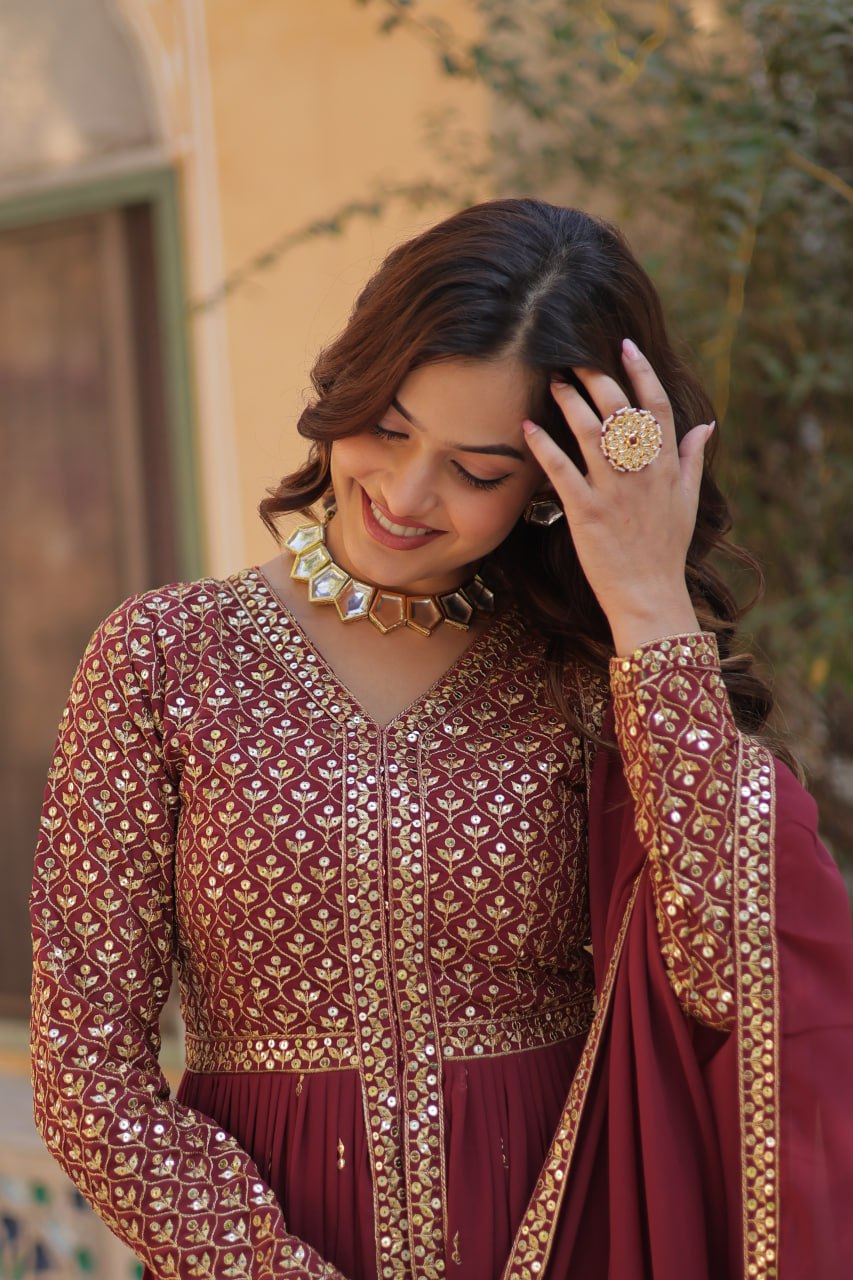 "Elegant Faux Georgette Embroidered 3-Piece Set with Sequins Work"