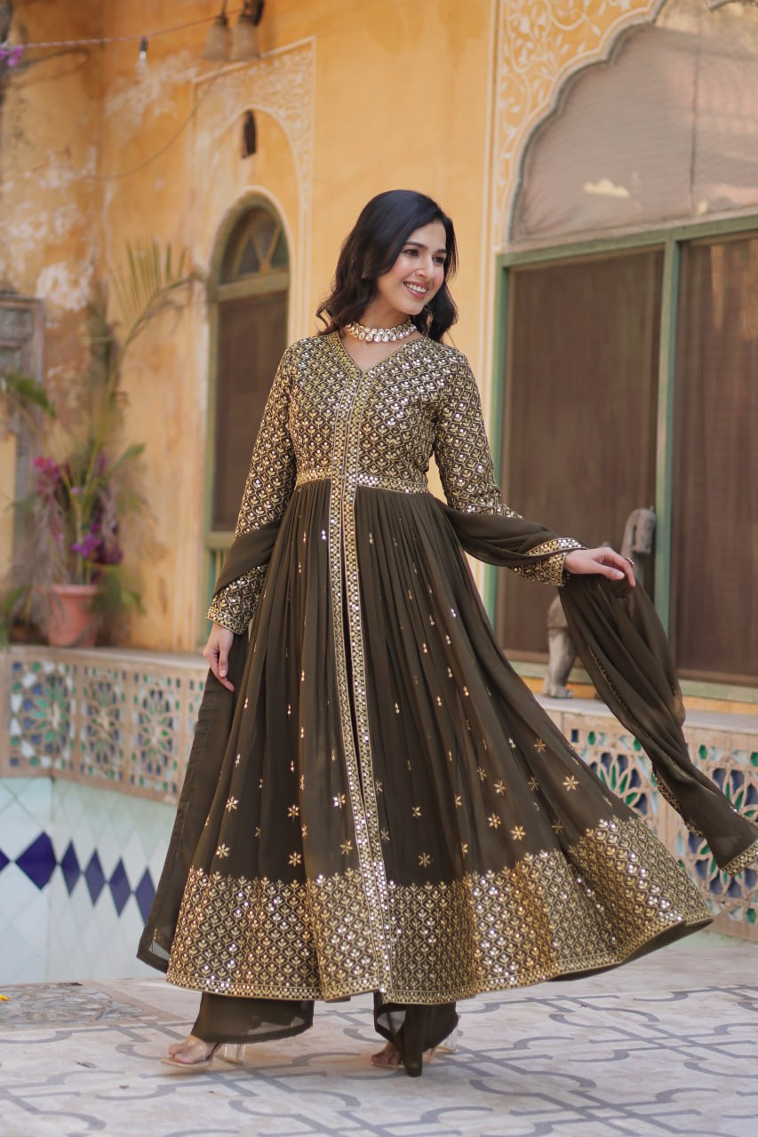 "Elegant Faux Georgette Embroidered 3-Piece Set with Sequins Work"