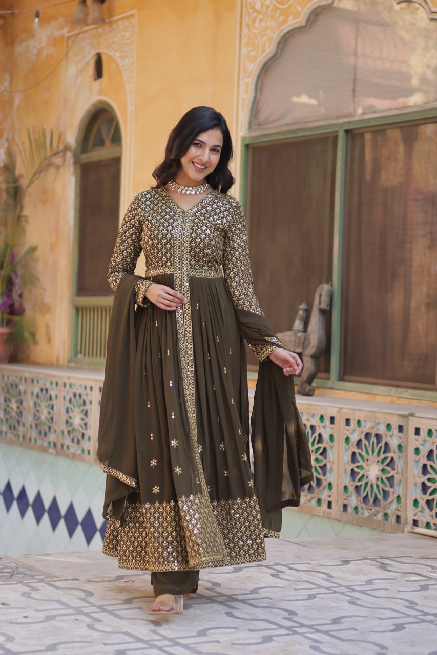 "Elegant Faux Georgette Embroidered 3-Piece Set with Sequins Work"