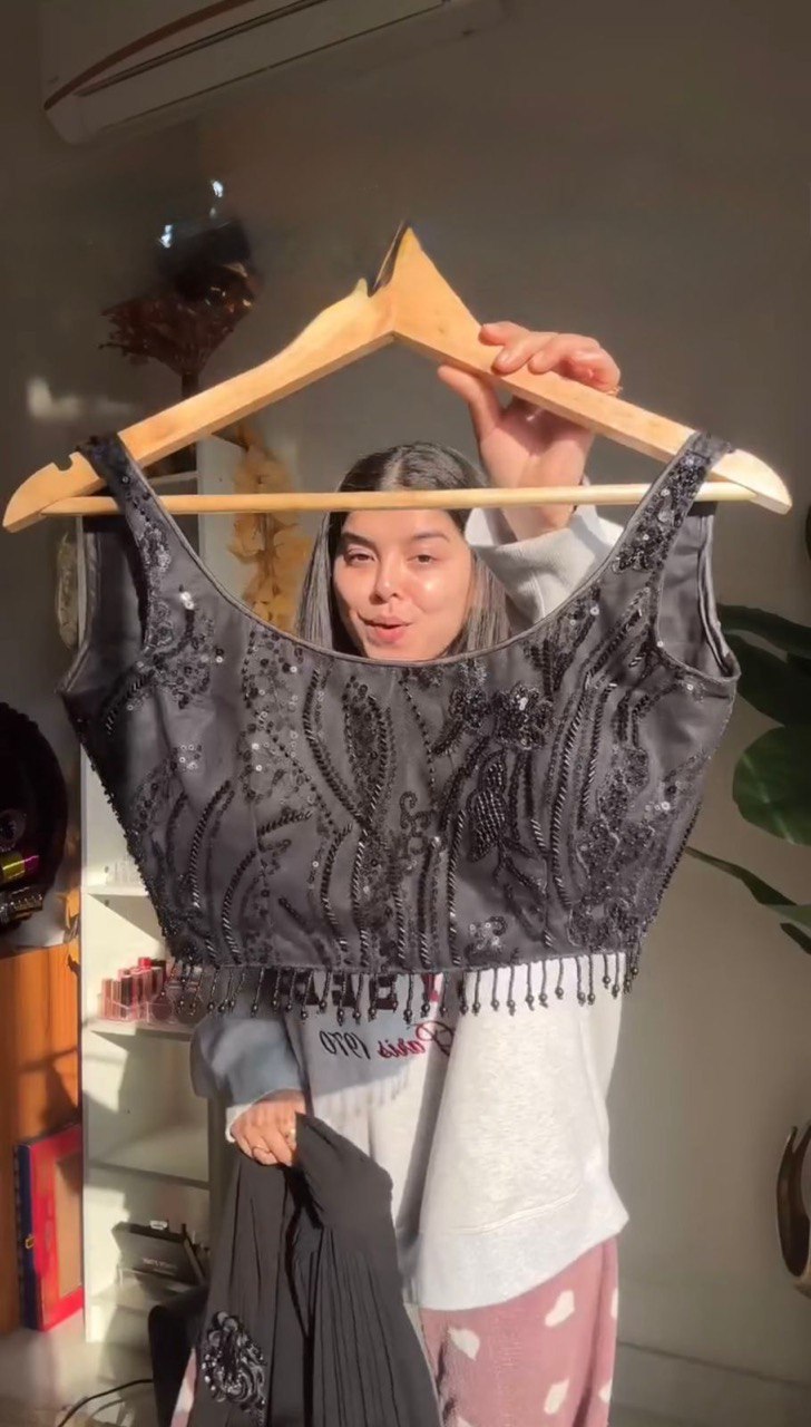 "Elegant Foux Gorgette Blouse, Ready-to-Wear Dhoti & Waist Belt Set with Thread & Sequence Work"