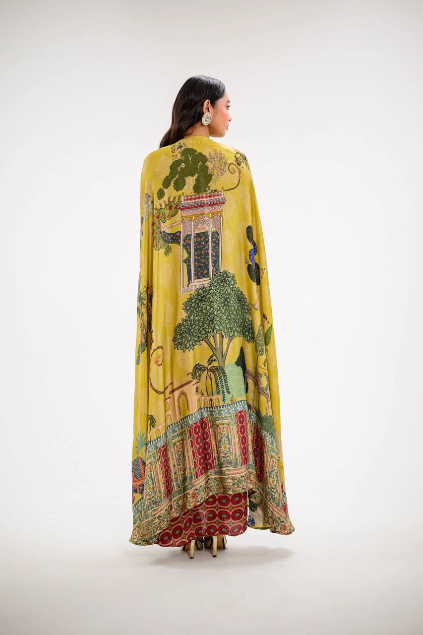 "Elegant Malai Sartin Tube Blouse, Dhoti & Shrug Set with Mirror Work"