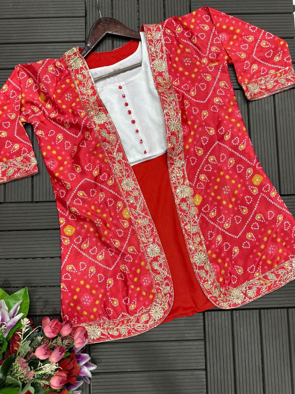 "Elegant Chinon Plazzo Set with Embroidered Koti & Silk Inner"