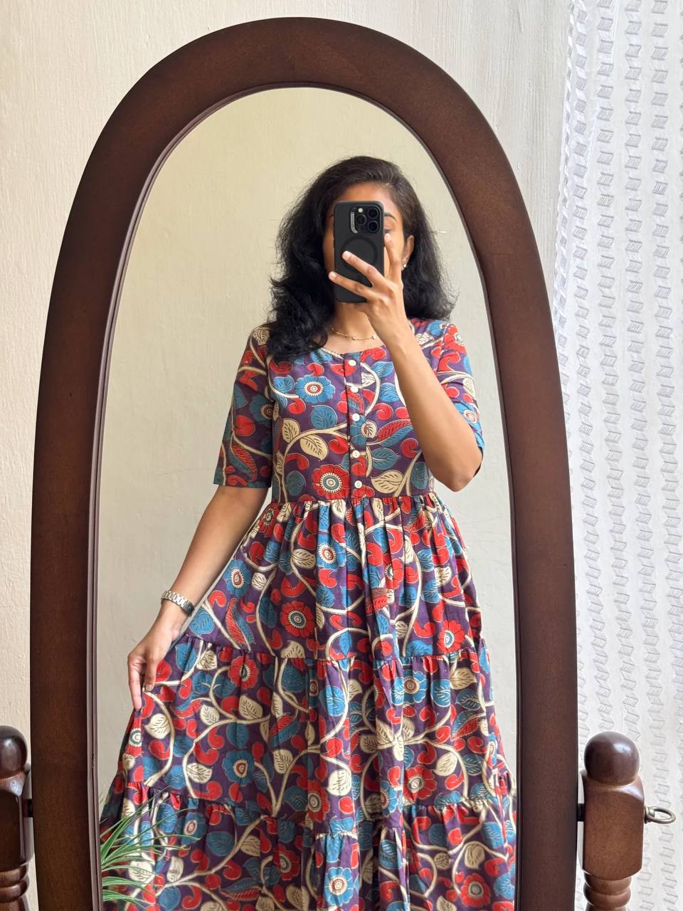 "Elegant Kalamkari Cotton Maternity Dress – Soft, Flowy, and Comfortable!"
