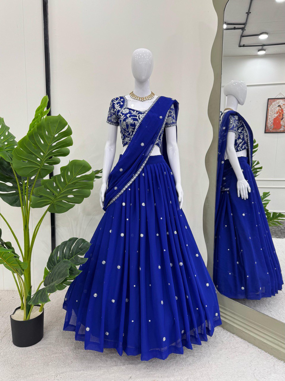 "Elegant Faux Georgette Lehenga Saree & Choli Set with Sequins & Ruffle Style"