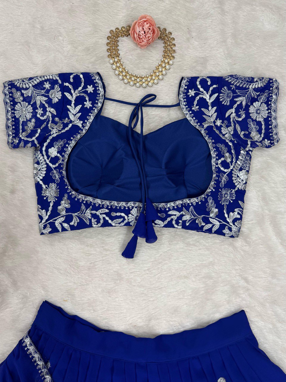 "Elegant Faux Georgette Lehenga Saree & Choli Set with Sequins & Ruffle Style"