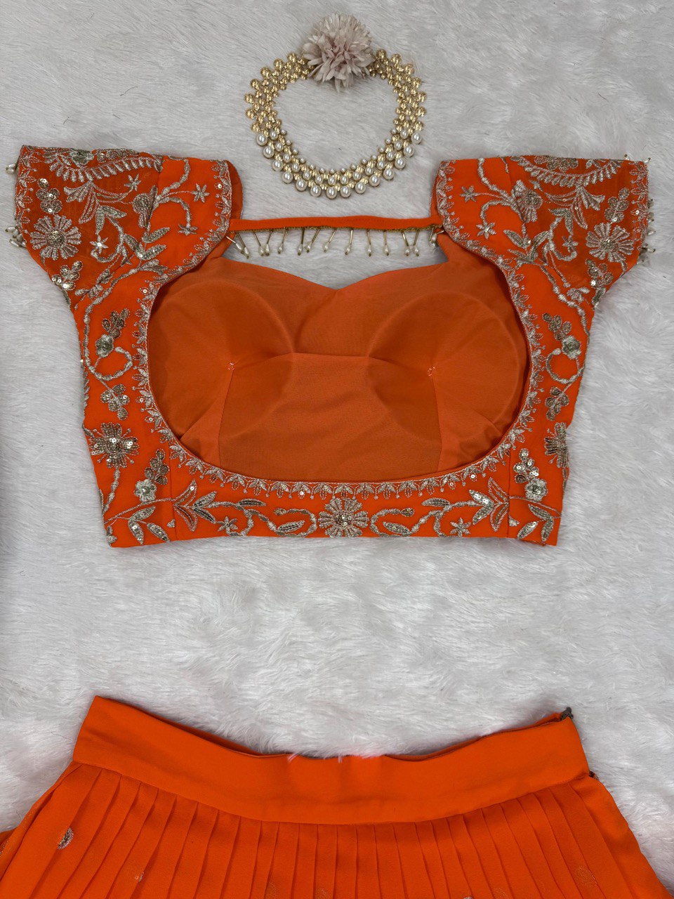 "Elegant Faux Georgette Lehenga Saree & Choli Set with Sequins & Ruffle Style"