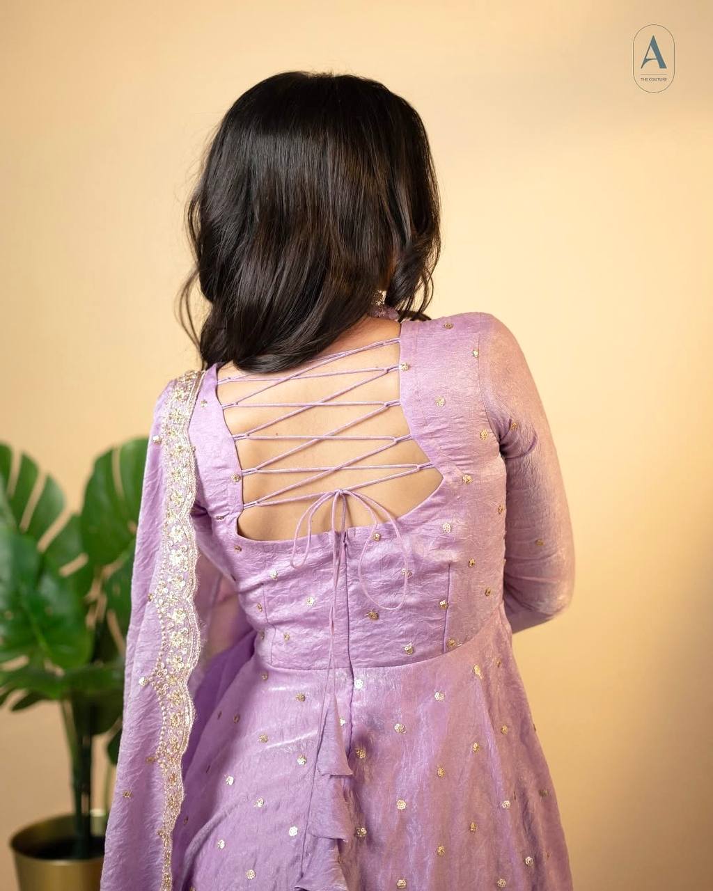 "Beautiful Embroidered Soft Gold Crush Silk Umbrella Gown with Dupatta"