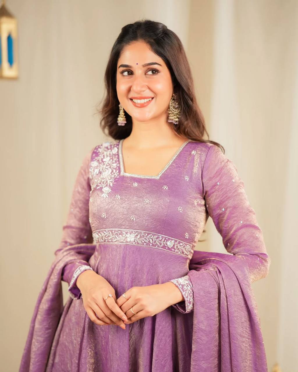 "Elegant Heavy Goldcrush Silk Gown with Embroidery & Rivet Moti Work"