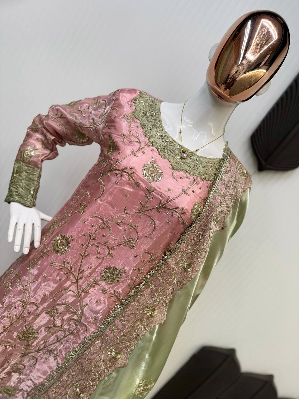 "Elegant Jimmy Choo Sequence Embroidered Ensemble with Dupatta & Pant Set"