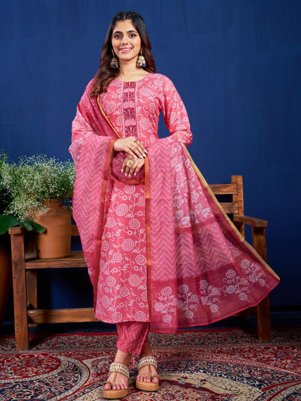 "Elegant Pink Rayon Kurti Set with Embroidery, Sequence Work, Rayon Pants, and Fancy Dupatta"