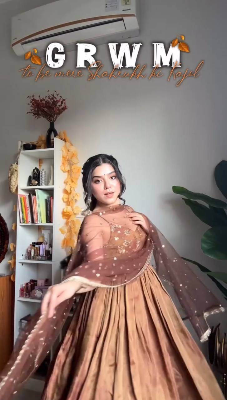 "Elegant Embroidered Fandy Silk Gown with Twill Net Dupatta"