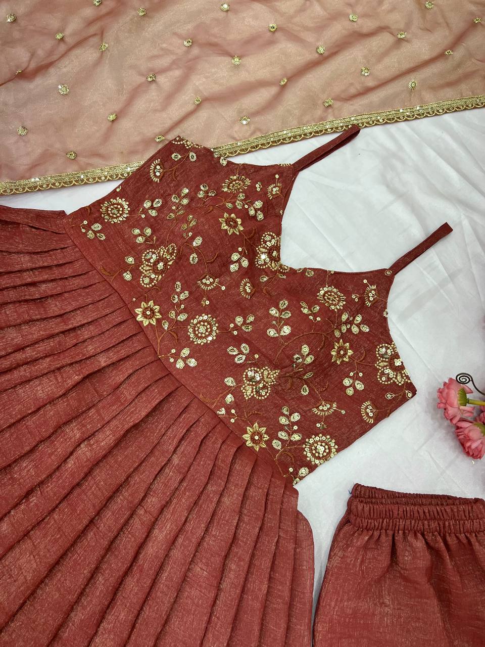 "Elegant Embroidered Fandy Silk Gown with Twill Net Dupatta"