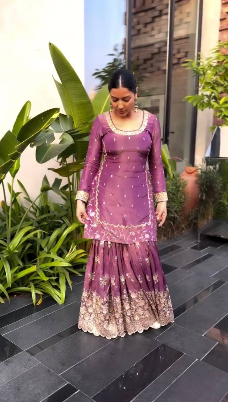 "Elegant Embroidered Twill Net Top, Plazzo & Dupatta Set with Sequence Work"