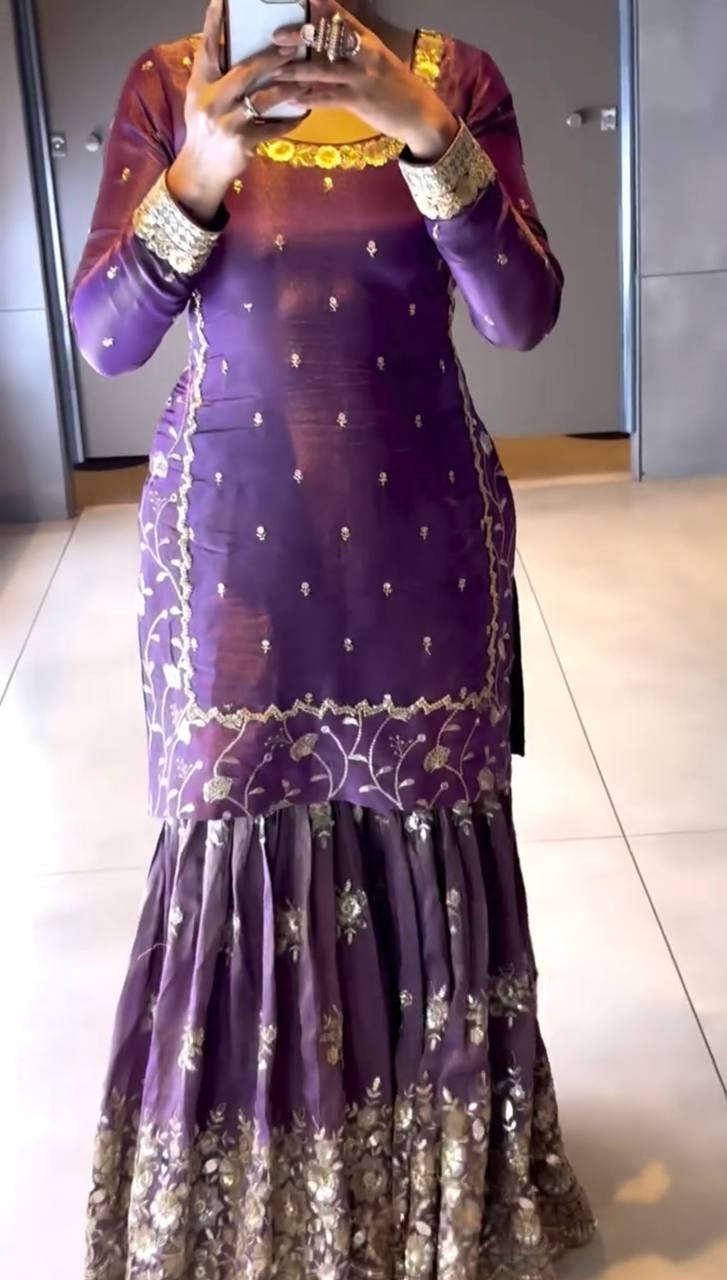 "Elegant Embroidered Twill Net Top, Plazzo & Dupatta Set with Sequence Work"