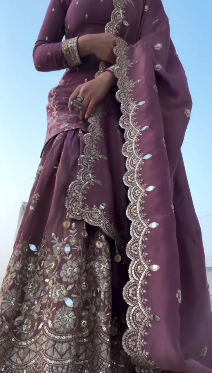 "Elegant Embroidered Twill Net Top, Plazzo & Dupatta Set with Sequence Work"