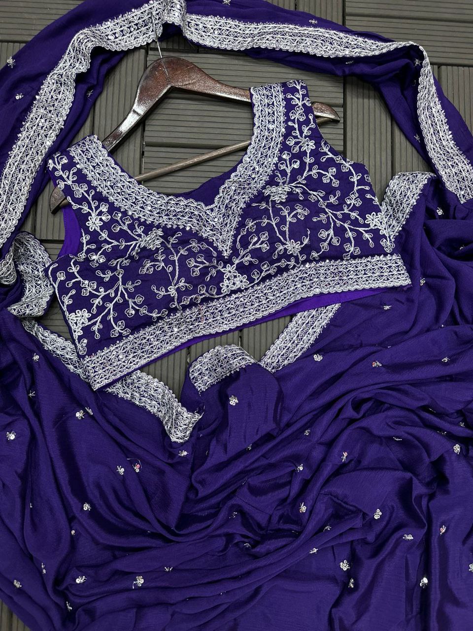 "Elegant Heavy Chinon Set with Thread & Sequence Work"