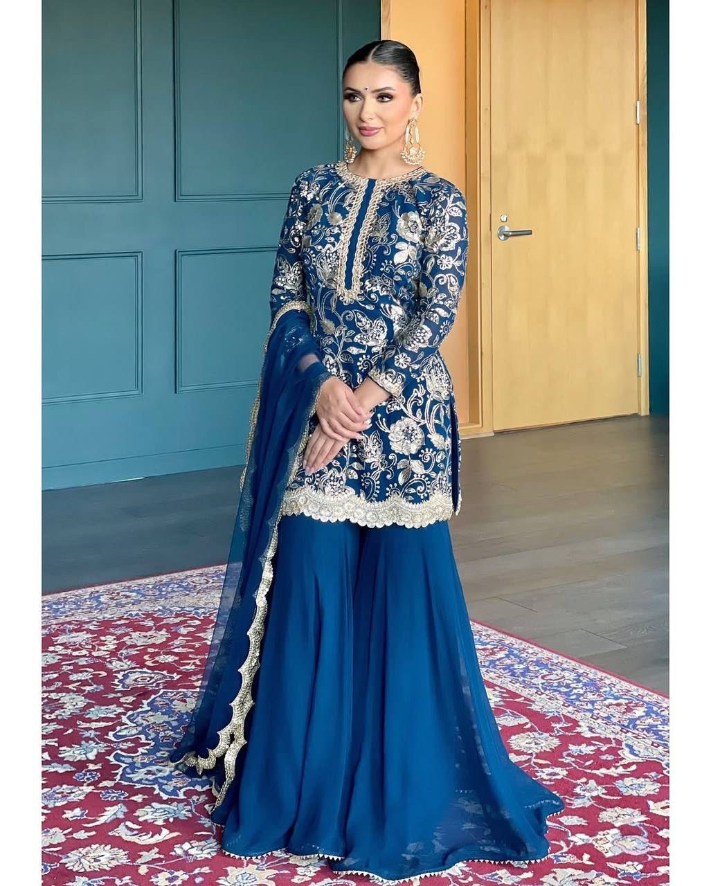 "Embroidered Glamour: Faux Georgette Sharara Set"