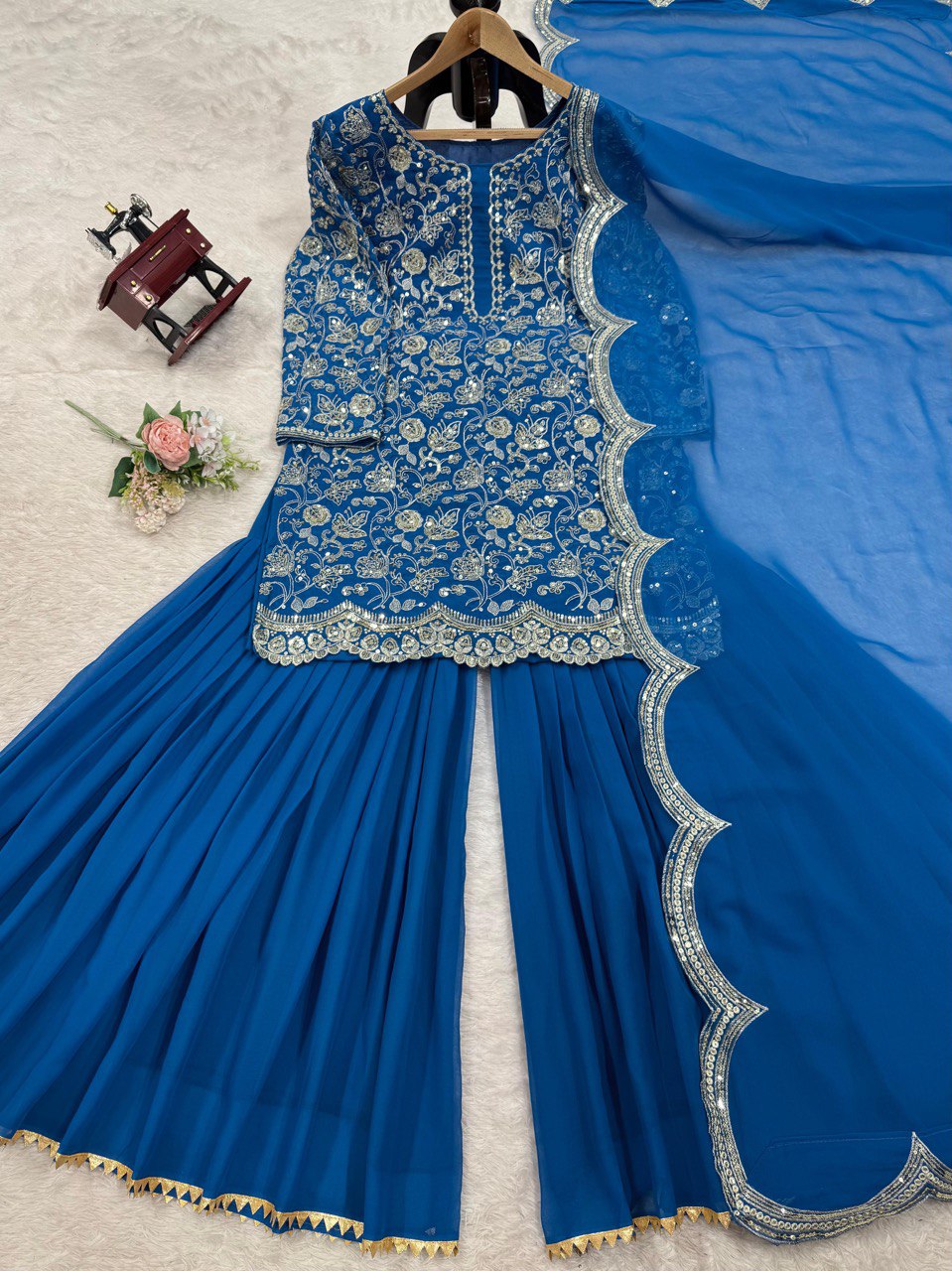 "Embroidered Glamour: Faux Georgette Sharara Set"