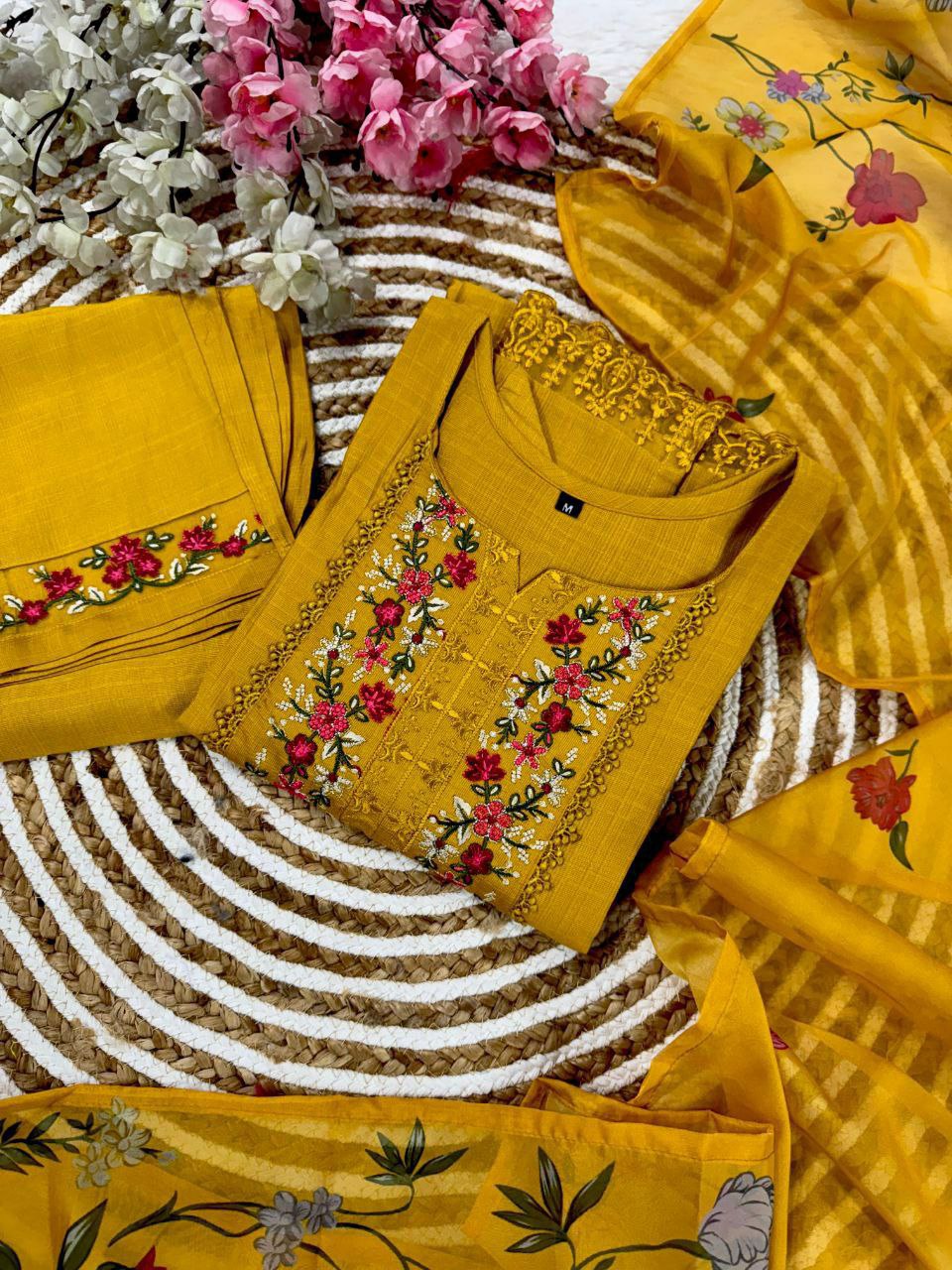 "Elegant Gadhwal Silk Top with Embroidery & Taby Silk Dupatta – Stylish & Comfortable"