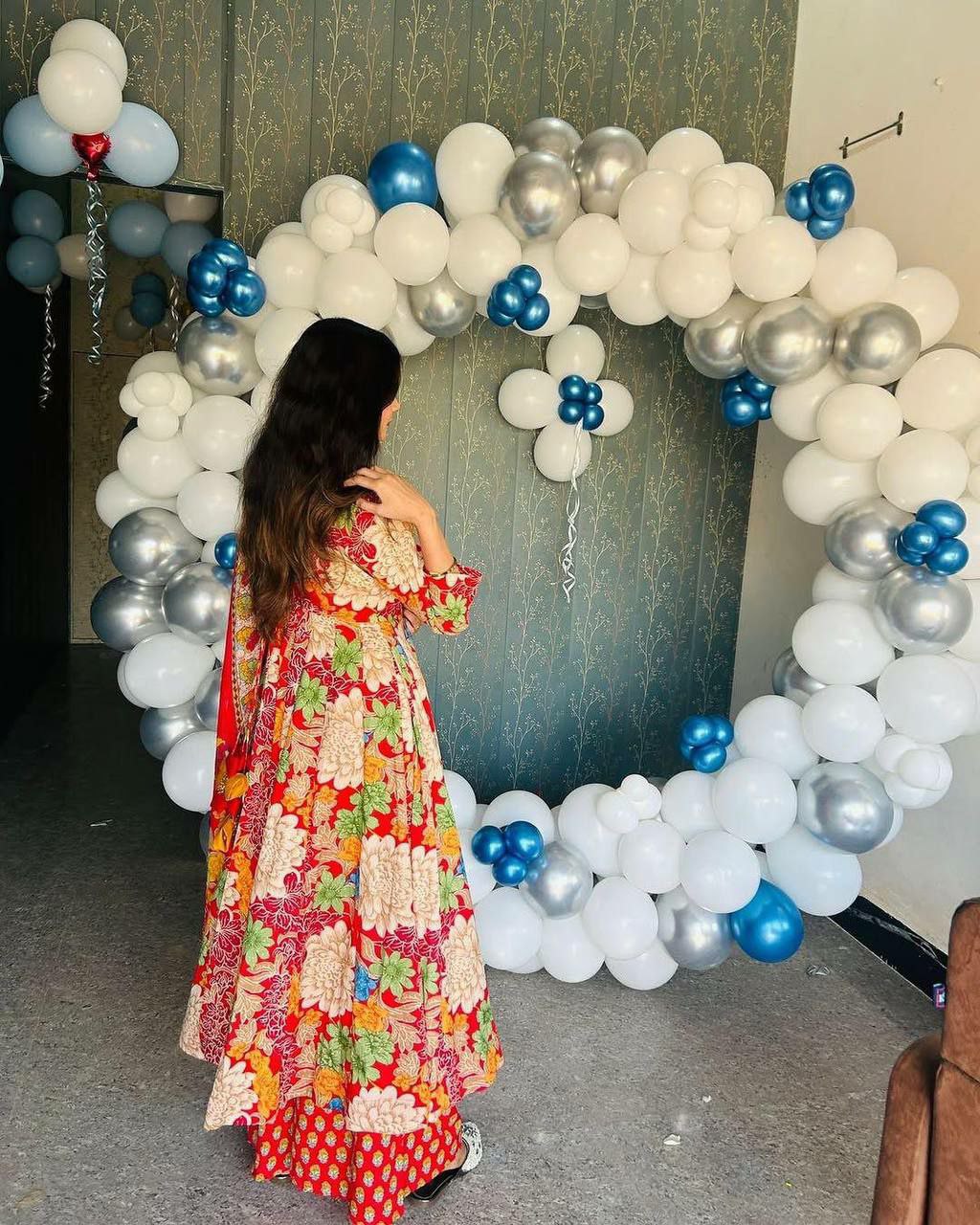 "Bright Red Floral Cotton & Chanderi Dress for All Occasions"