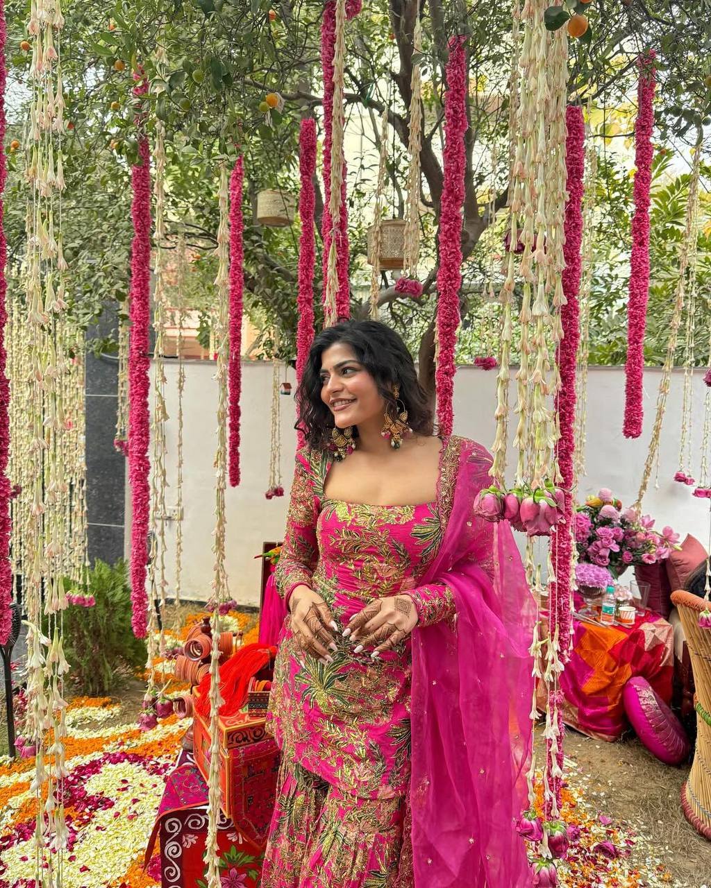 "Elegant Chinon Suit with Sequence Embroidery and Sharara Set"