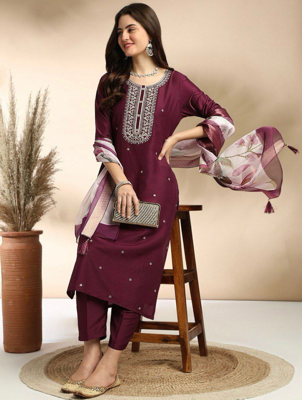 "Elegant Heavy Roman Embroidered Suit with Digital Print Duppatta – Available in 4 Colors"