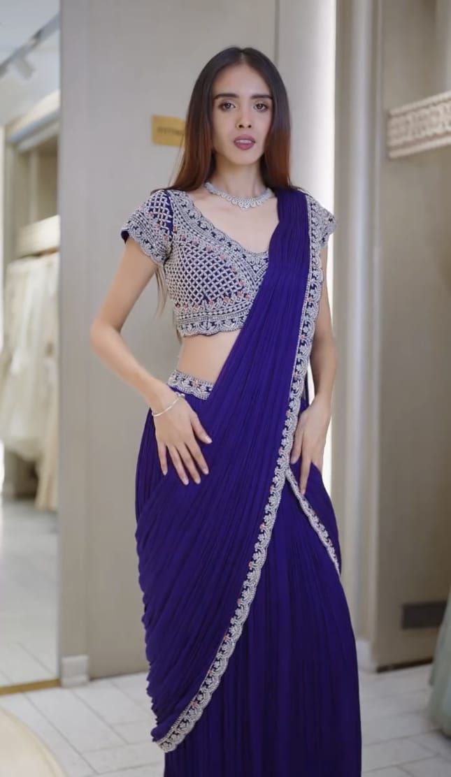 "Elegant Heavy Chinon Lehenga Saree with Embroidery and Fancy Dupatta"