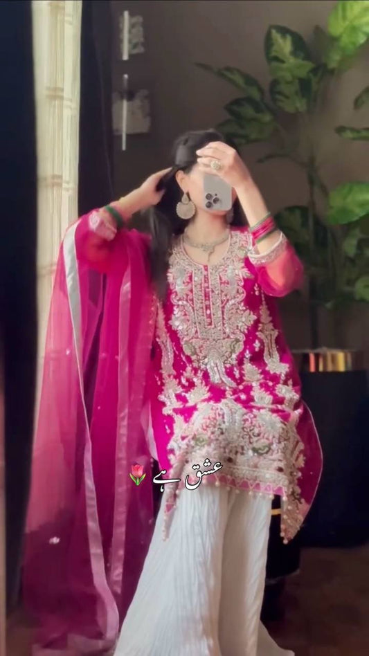 "Elegant Fox Georgette Ensemble with Heavy Sequence Embroidery & Lace Work"