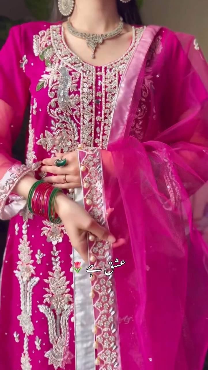 "Elegant Fox Georgette Ensemble with Heavy Sequence Embroidery & Lace Work"