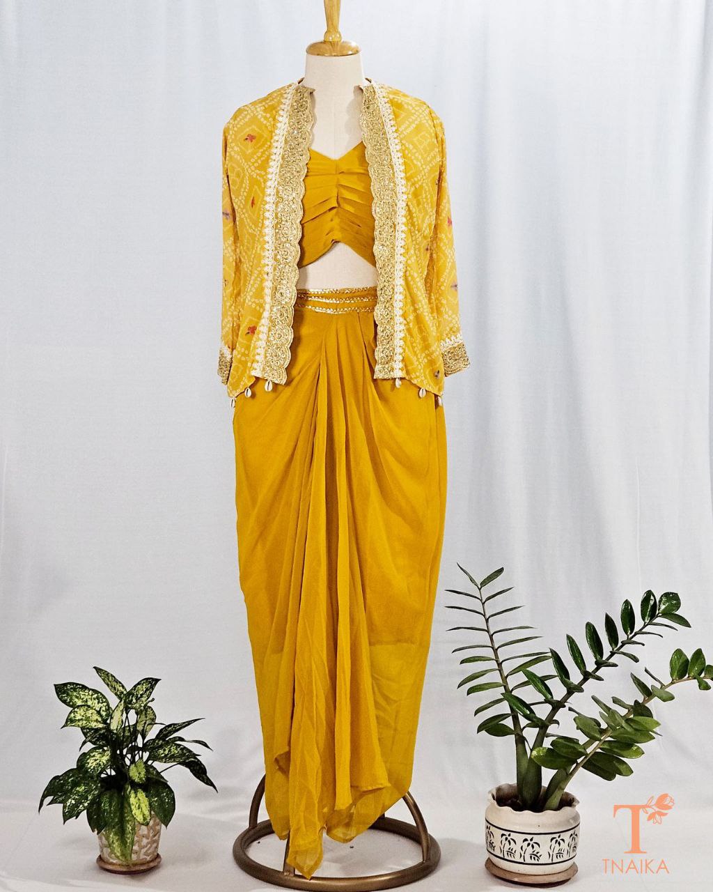 "Elegant Heavy Georgette Dhoti Style Sarara with Blouse & Koti – Perfect Fusion of Traditional & Modern!"