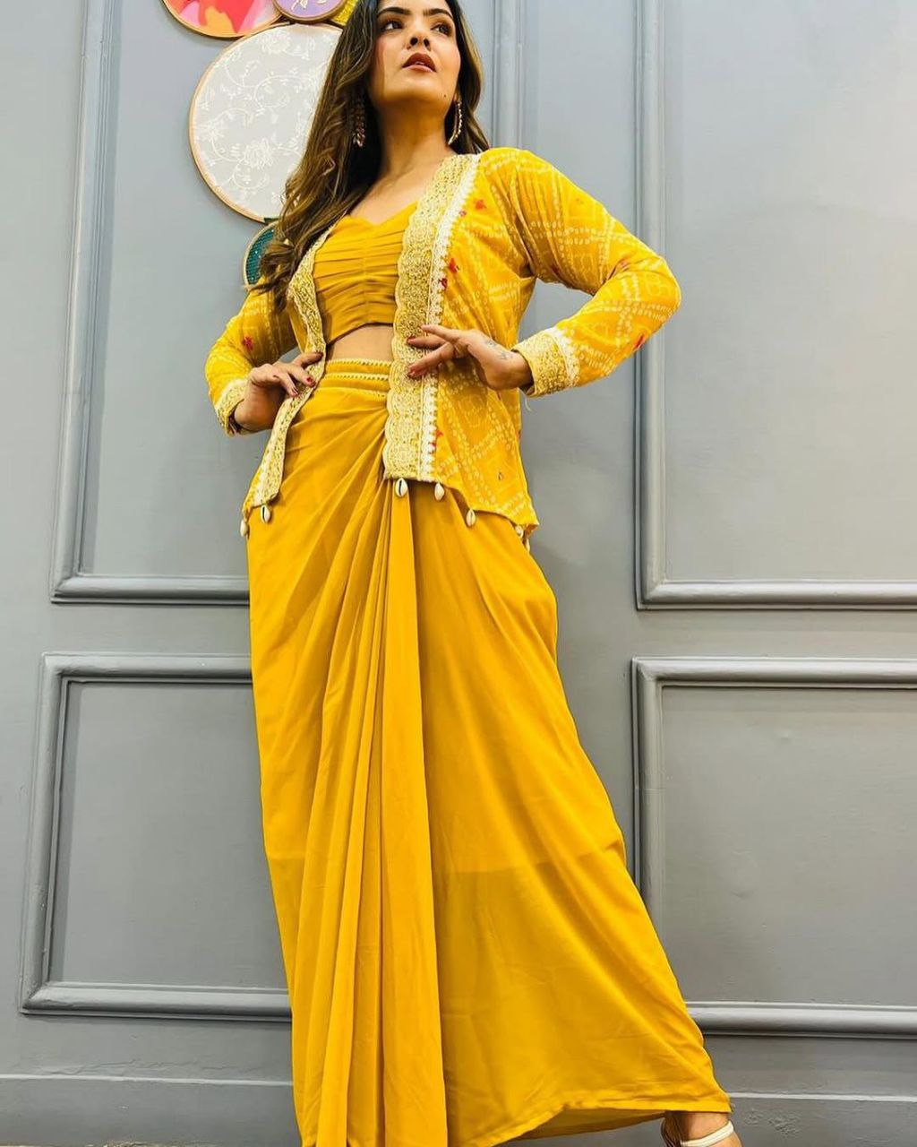 "Elegant Heavy Georgette Dhoti Style Sarara with Blouse & Koti – Perfect Fusion of Traditional & Modern!"