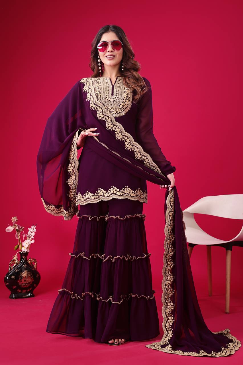 "Elegant Blooming Faux Georgette Set with Heavy Embroidery & Sequence Work"