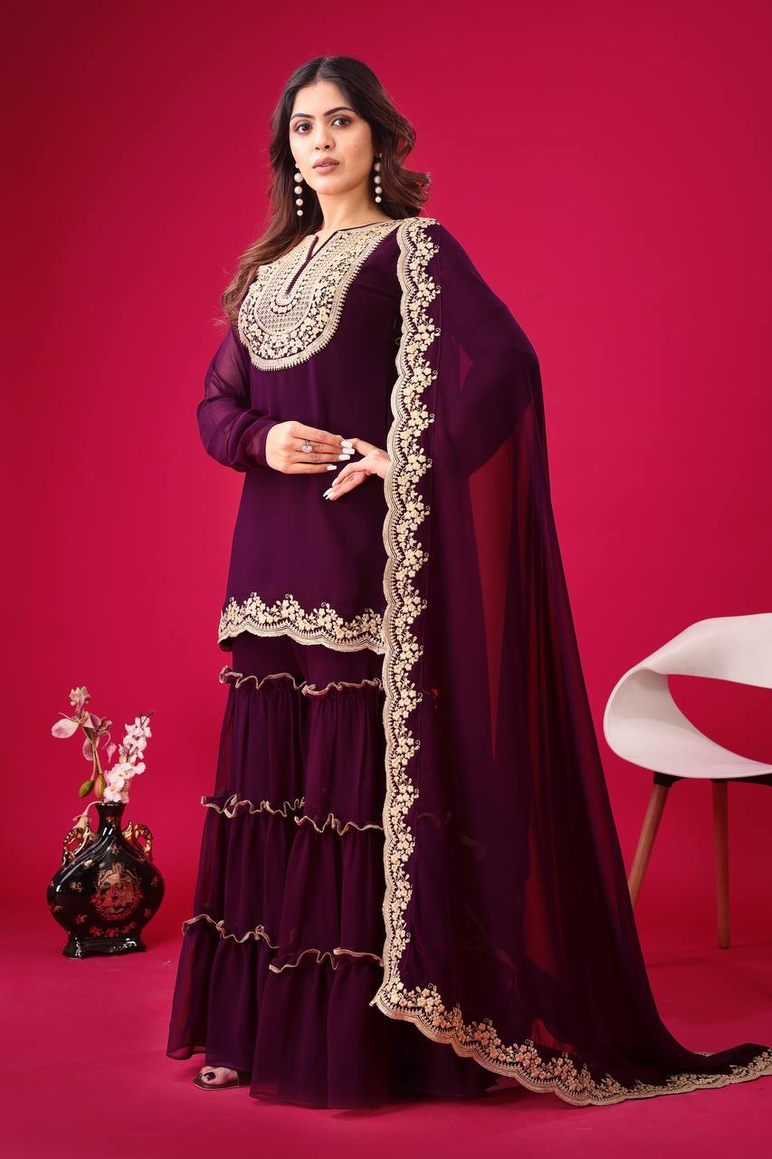 "Elegant Blooming Faux Georgette Set with Heavy Embroidery & Sequence Work"