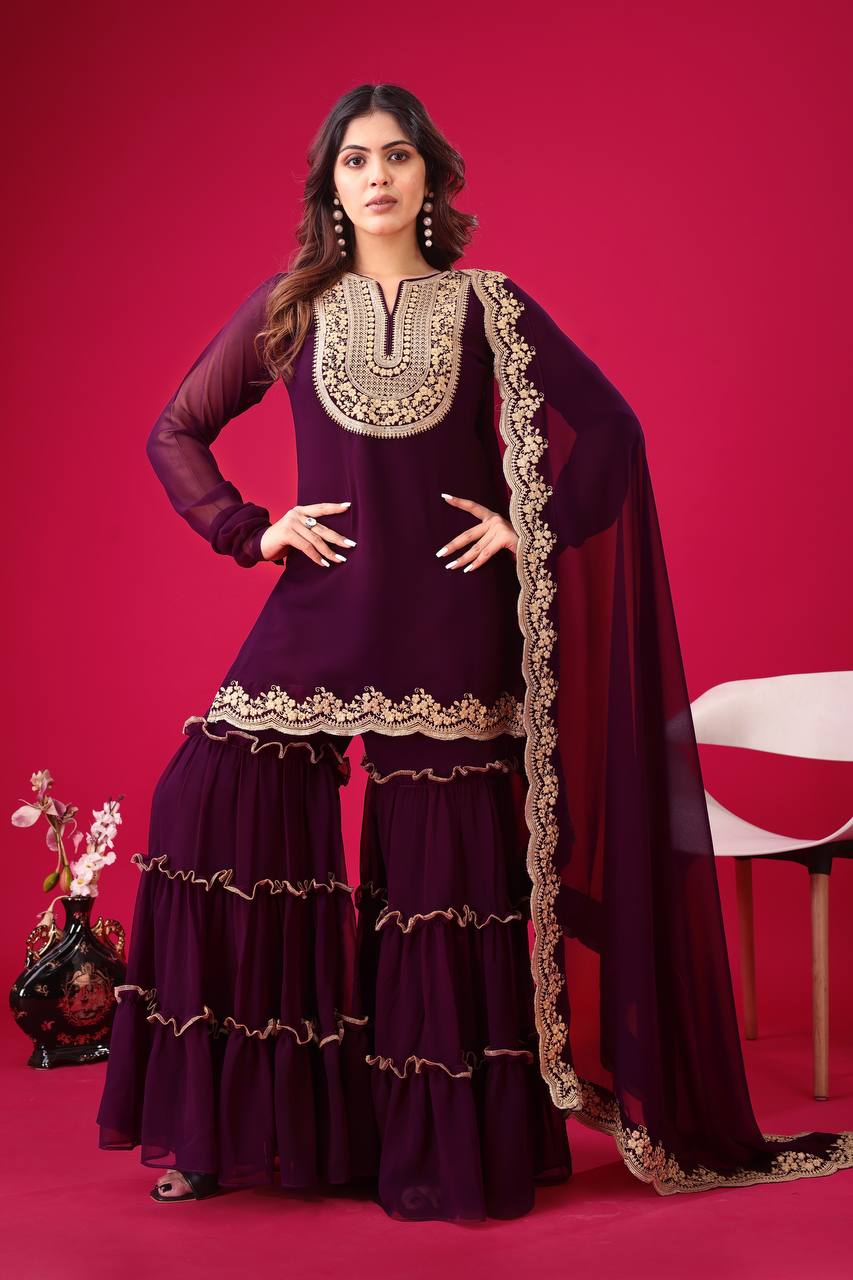 "Elegant Blooming Faux Georgette Set with Heavy Embroidery & Sequence Work"