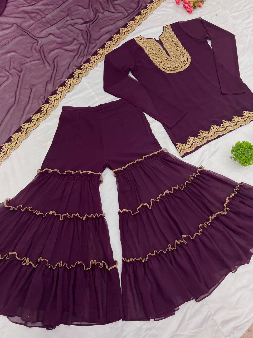 "Elegant Blooming Faux Georgette Set with Heavy Embroidery & Sequence Work"