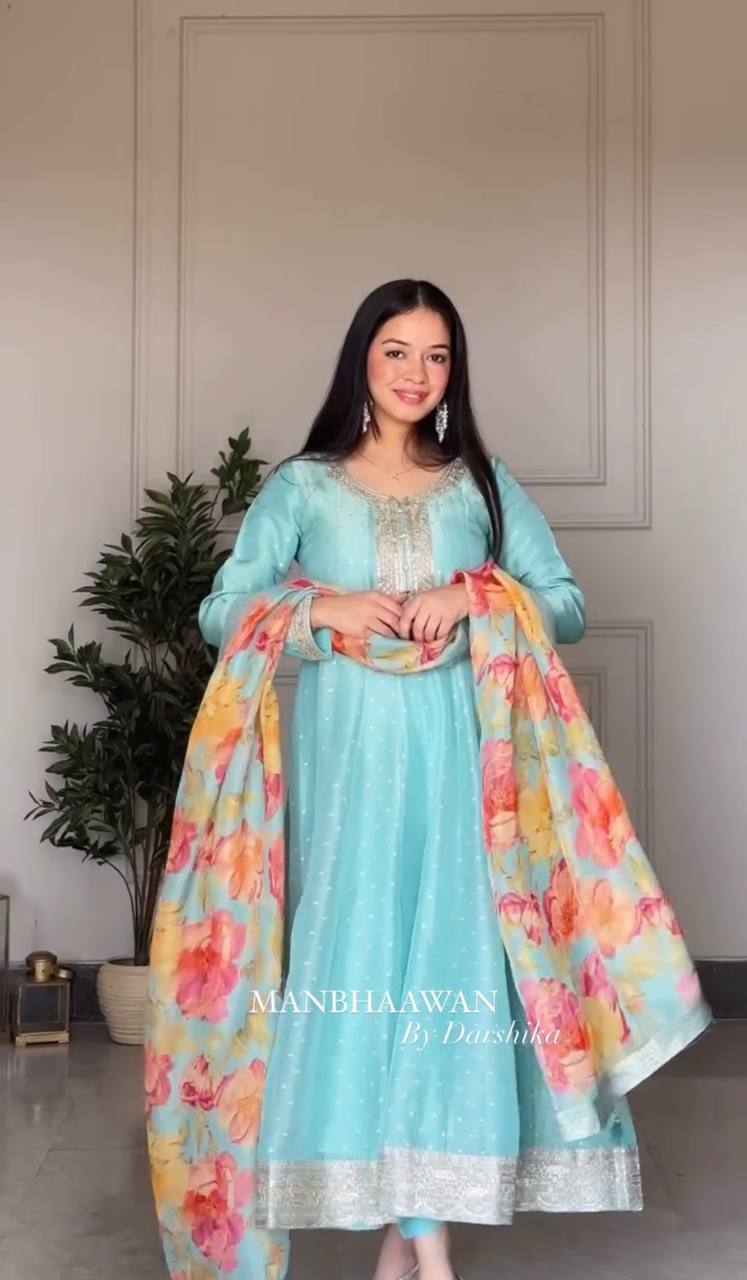 "Elegant Gwon-Pent Set with Digital Print Dupatta and Embroidery Work"