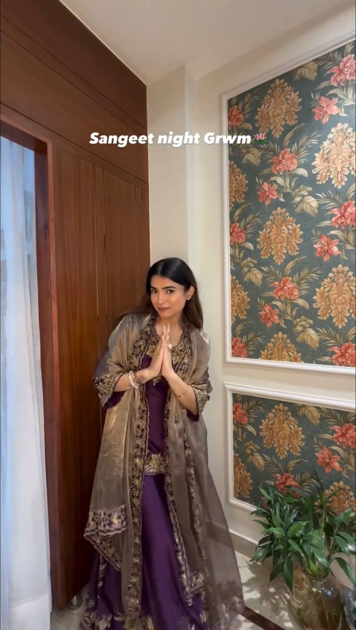 "Elegant Pure Chinnon Silk Ensemble with Heavy Embroidery Sequence Work"