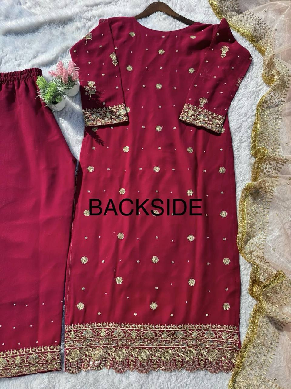 "Luxurious Fox Georgette Sequence & Moti Work Eid Suit with Embellished Dupatta"