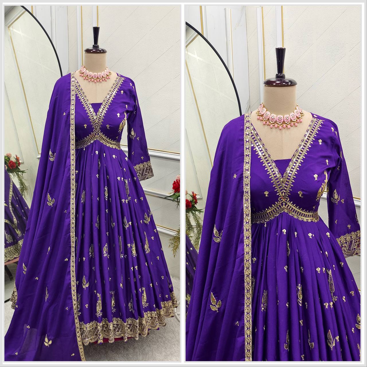 "Elegant Gwon Set: Pure Cinon Silk with Heavy Embroidery & Premium Fabrics"