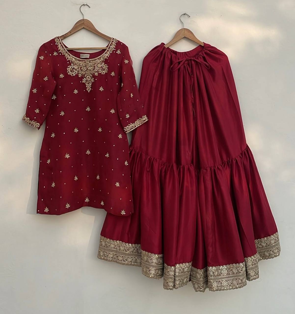 "Elegant Pure Cinon Silk Ensemble with Heavy Embroidery & Moti Work"