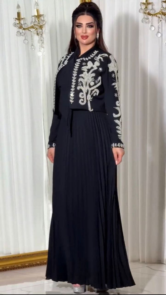 "Elegant Embroidered Chinon Gown with Banglori Jacket - Fully Stitched"