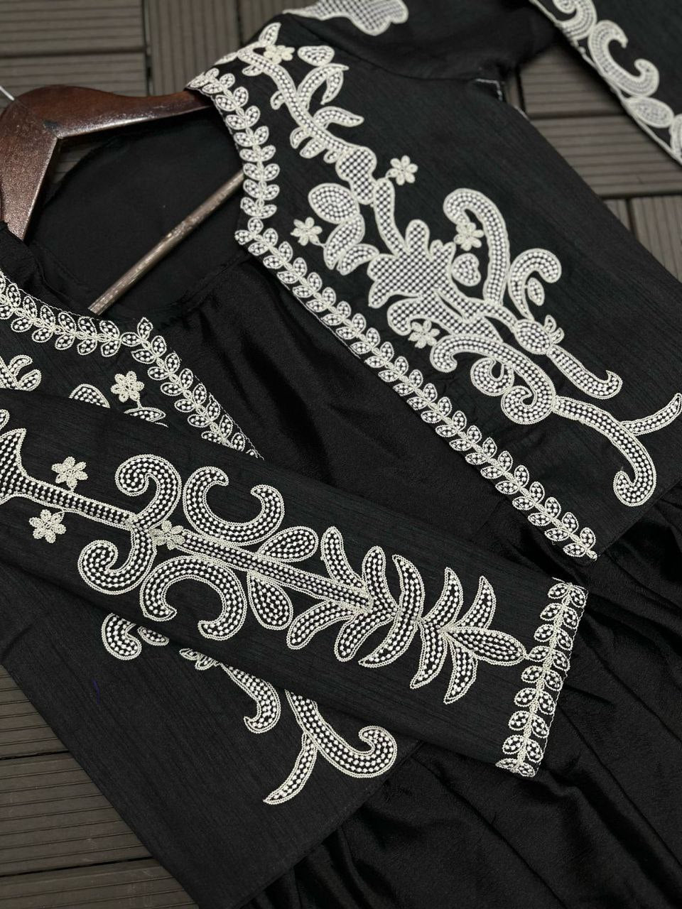 "Elegant Embroidered Chinon Gown with Banglori Jacket - Fully Stitched"