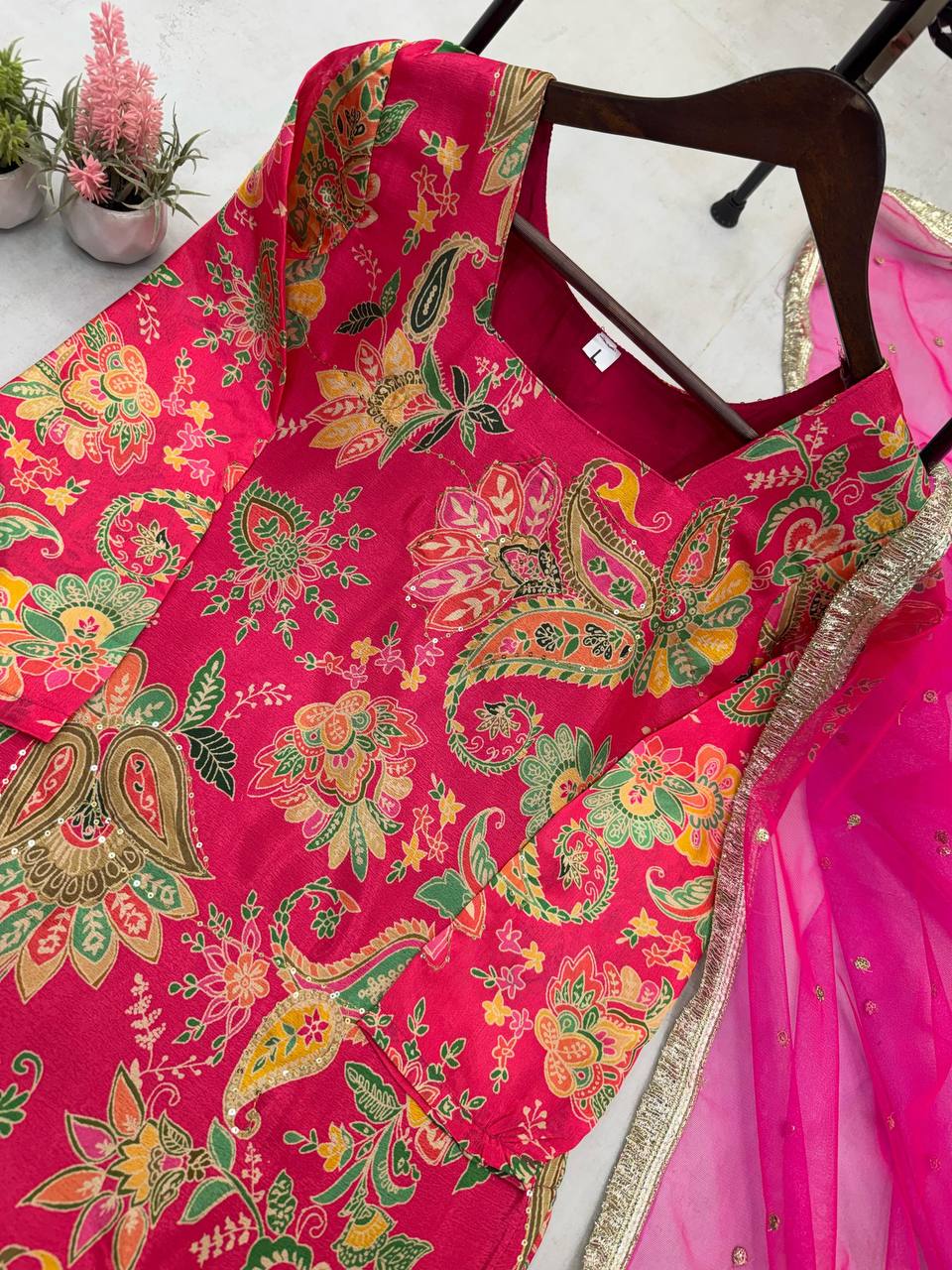 “Chinon Sequence Embroidered Suit Set with Sharara & Net Dupatta – Festive Elegance”