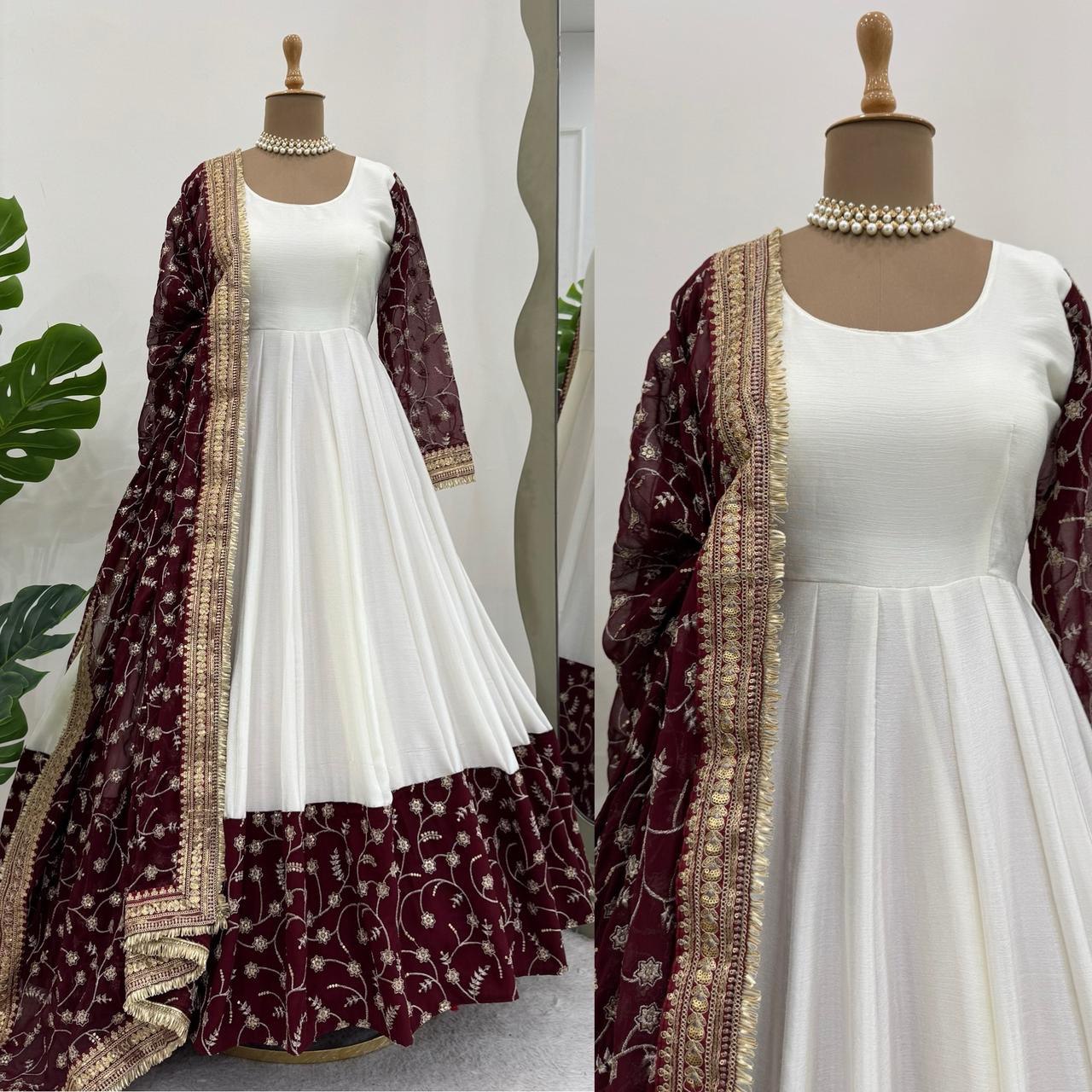"Elegant Chinon Silk Top with Faux Georgette Dupatta β Thread & Sequin Work with Lace Border"