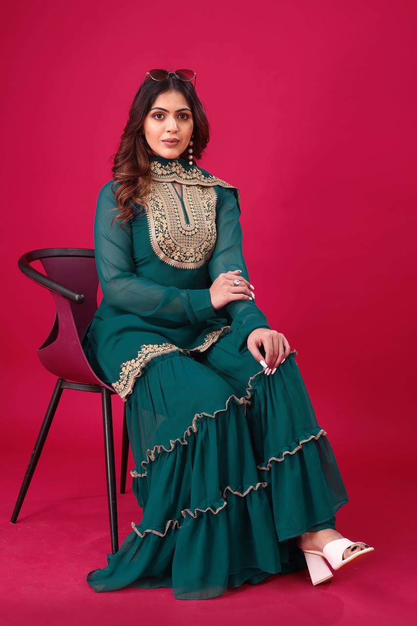 "Elegant Blooming Faux Georgette Set with Heavy Embroidery & Sequence Work"