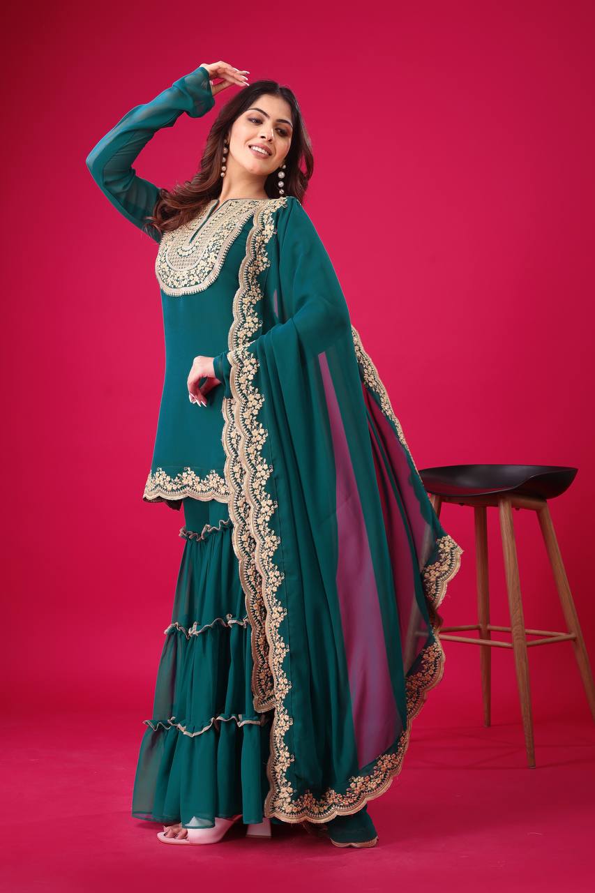 "Elegant Blooming Faux Georgette Set with Heavy Embroidery & Sequence Work"