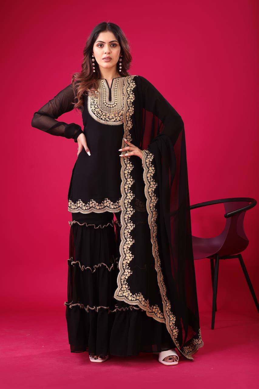 "Elegant Blooming Faux Georgette Set with Heavy Embroidery & Sequence Work"