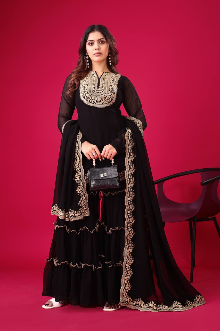 "Elegant Blooming Faux Georgette Set with Heavy Embroidery & Sequence Work"