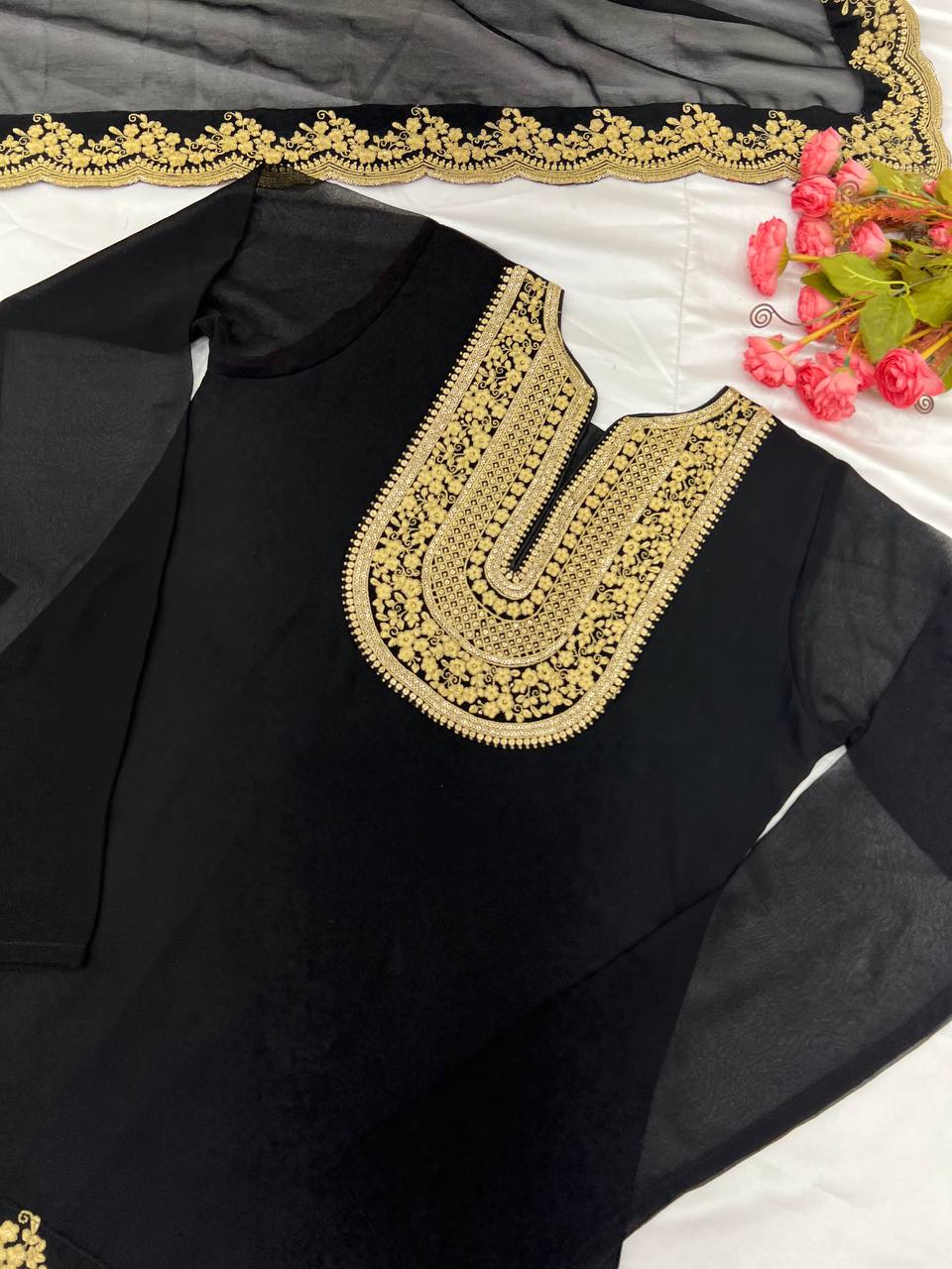 "Elegant Blooming Faux Georgette Set with Heavy Embroidery & Sequence Work"