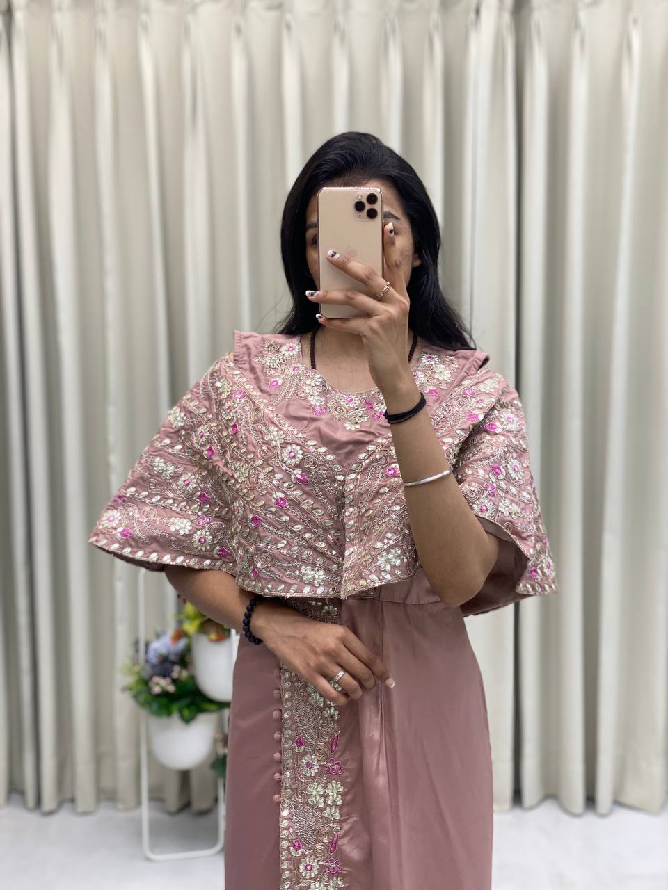 "Elegant Crepe Silk Fancy Top & Pant Set with Cording Sequence Embroidery and Foil Paper Work"